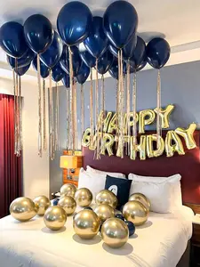 43 PCS Blue & Gold Happy Birthday Balloon Kit, 16in Letter Foil Balloons + Latex Balloons, Party Decor for Birthday Anniversary Celebration, Photo Booth Backdrop Supplies, Easy DIY Setup