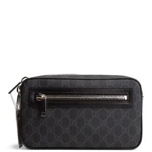 Pre-owned GUCCI GG Supreme Coated Canvas & Leather Trim Belt Bags GG Supreme Soft Belt Bag Black