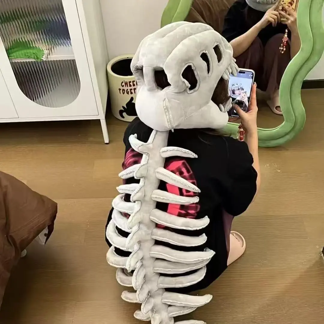 T-Rex Skeleton Mask Head Set - Dinosaur Themed Design with Bold Skull Skeleton Look, Halloween Cosplay Gear for Kids & Adults (Chinese Dinosaur Park Festive & Party Costume Props with Accessories), Halloween Costume