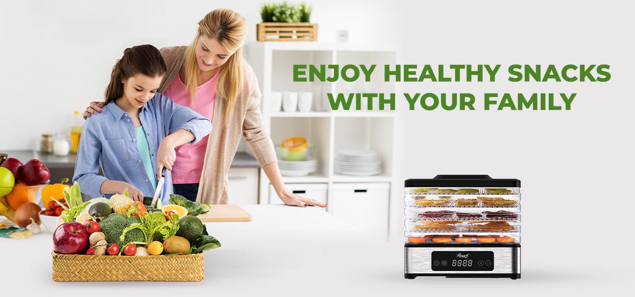 Rosewill Compact Food Dehydrator, 5 Stackable Trays with Adjustable 48H Timer and Temperature Control - Electric Food Preserver for Jerky, Fruits, Veggies, Meat & Dog Treats