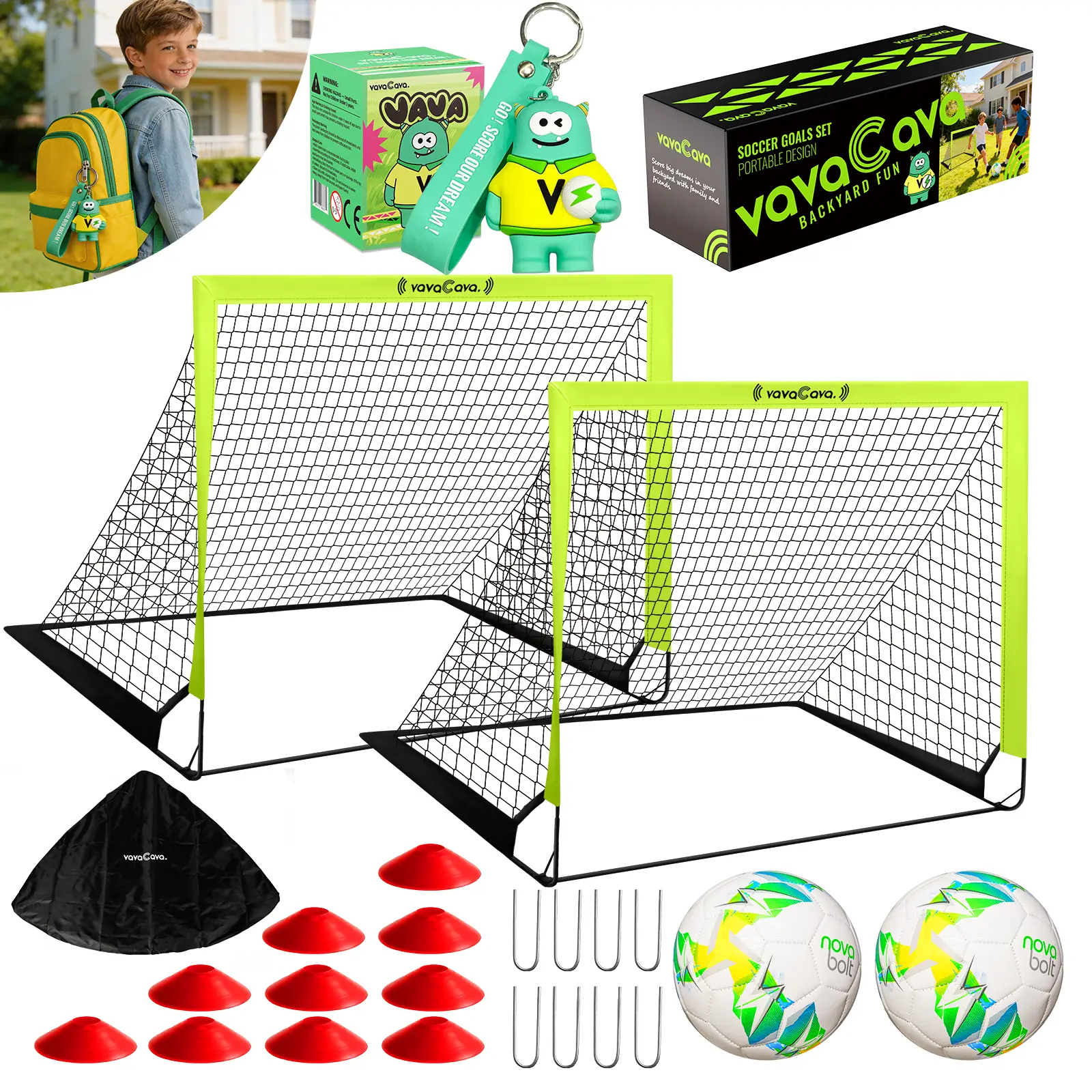 VavaCava 2 Packs 4' X 3' Size Portable Soccer Goals for Backyard, Indoor And Outdoor Soccer Net, 2 Nets, 2 Soccer Balls, 1 Pump, 1 Carrying Bag, 450D Oxford Fabric, Pop Up Design, Easy to Take Away. Backyard Fun, Best Gift for Your Family And Friends