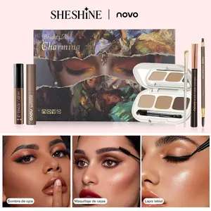 【7 PCS】SHESHINE NOVO-Complete Makeup Set: Eyeshadow Palette, Eyeliner, Eyebrows & Brushes - Long-Lasting, Water-Resistant - Ideal for Beginners and Professionals