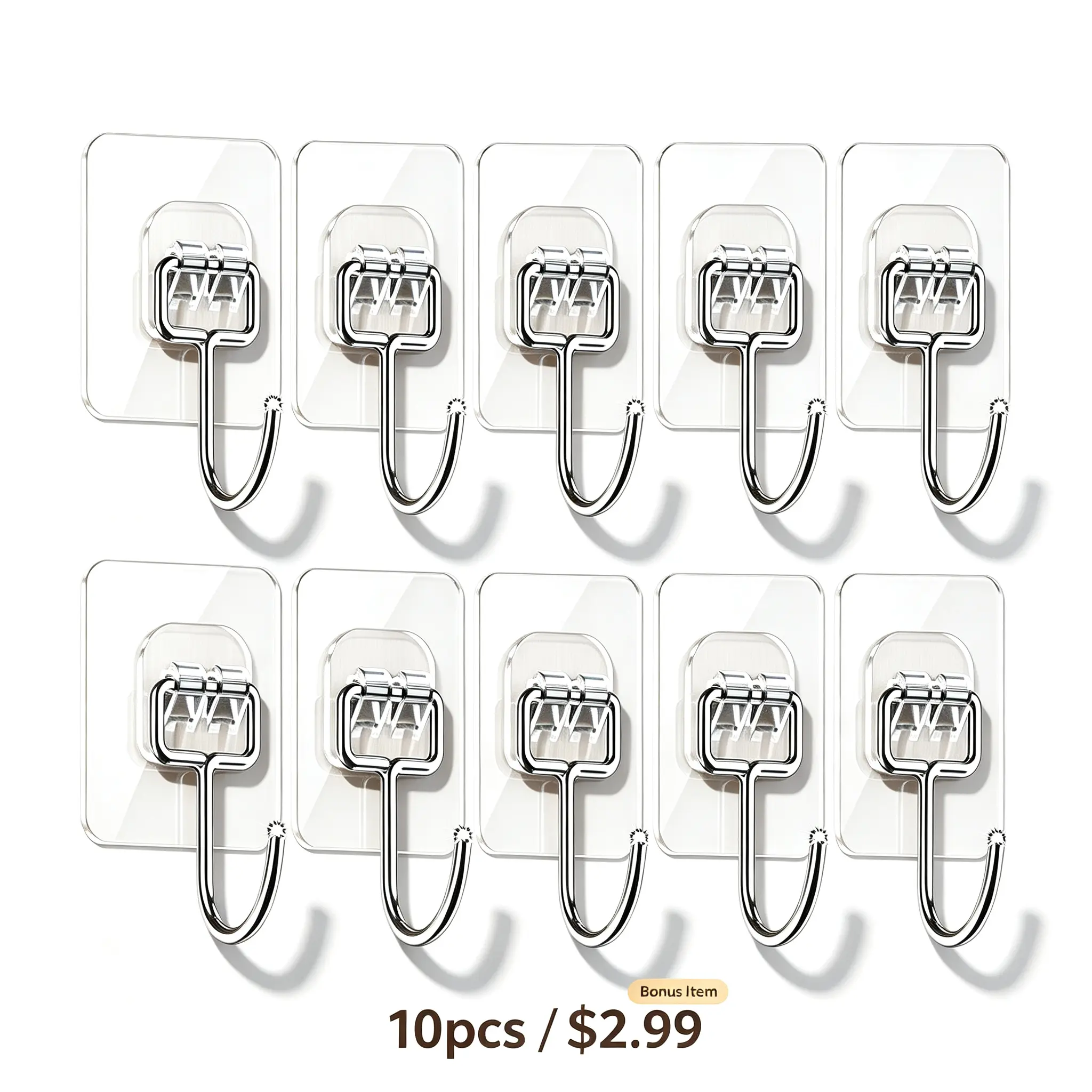 10-Piece Modern Extra Large Metal-ABS Sticky Hooks, Damage-Free No-Hole Wall Mounted Hooks for Indoor Use, Home Organizer for Kitchen Storage, Bathroom Decor, Apartment Accessories