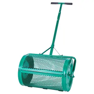 Compost Spreader, 24 in Wide Peat Moss Spreader with Push/Tow Handle, 4 Heights Adjustable, Powder-Coated Steel Garden Peat Moss Roller, Heavy Duty Grass Seed Spreaders for Planting Seeding