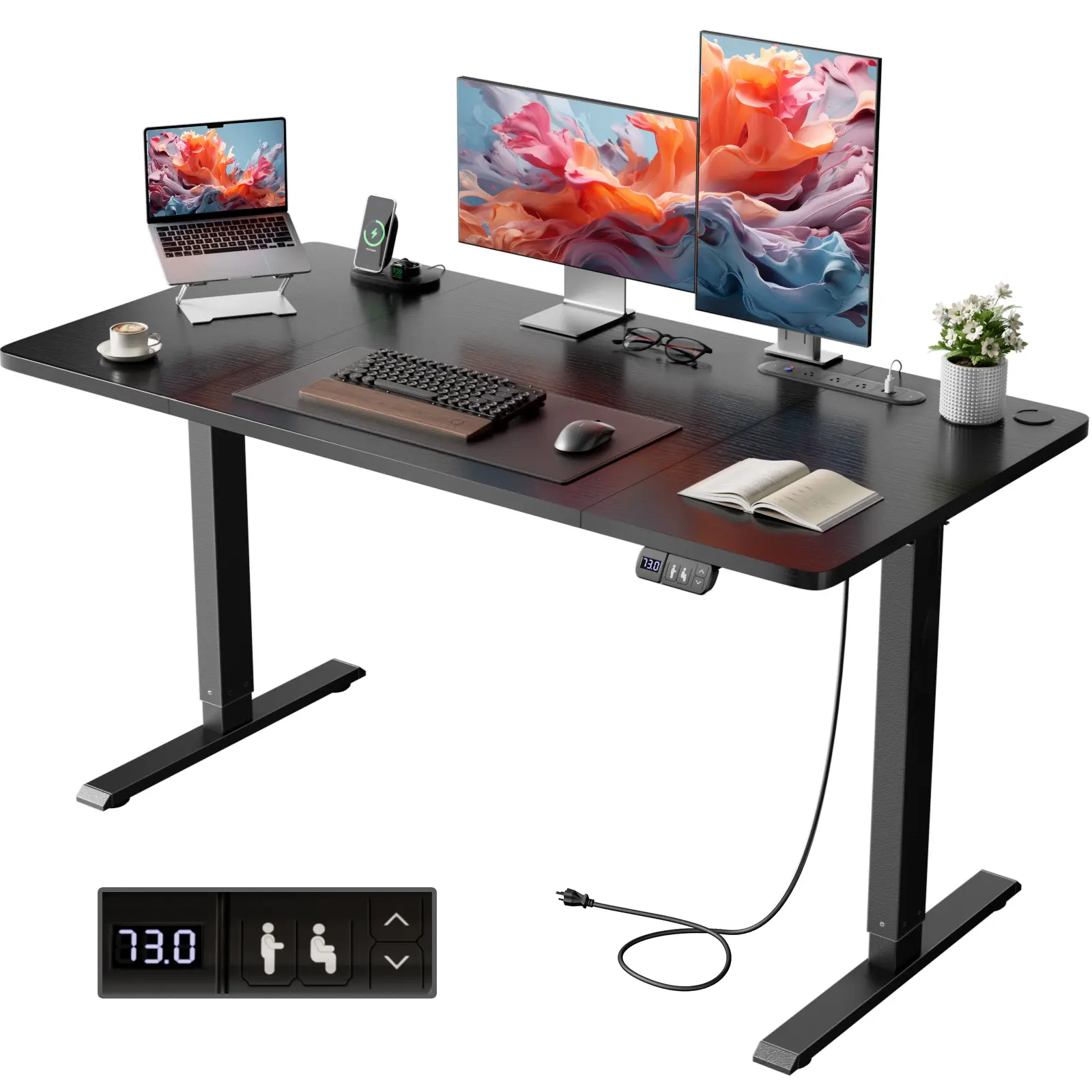 Ecofurnix Gaming Desk with AC Outlets&USB Ports，Computer Desk with Small Control Panel ，Ergonomic Desk for Home&Office