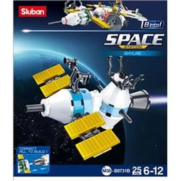 Sluban 731B Space-Themed SkyLab Building Brick Kit, Unisex ABS Plastic Set with 64 Pcs, Mini Figures & Rotatable Parts