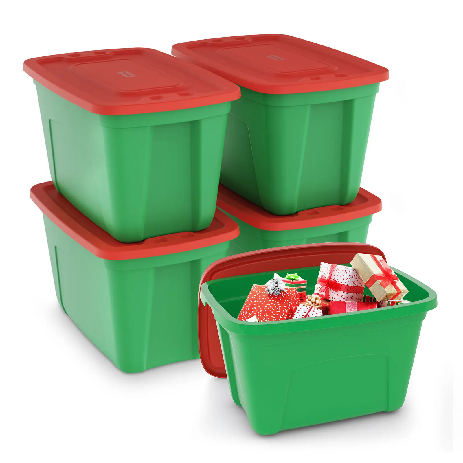 SIMPLYKLEEN 4-Pack 18-Gallon Rectangle Stackable Christmas Storage Bins with Lids, Heavy-Duty Durable Plastic Organiser Boxes, Multilayer Storage Containers for Christmas Decorations, Garage