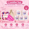 Cottonday Reusable Feminine Period Care Combo Set - Non-Medical, Phthalate-Free Silicone (1 Pink Disc, 1 Blue Disc), 50 Regular Sanitary Pads, Includes Carrying Pouch, for All Skin Types, Daily Care & Blood Flow Control