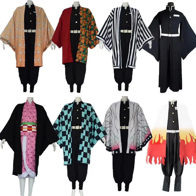 Women's Halloween Demon Slayer Comic Style Cosplay Kimono, Includes Accessories for Party, Fits Tanjiro, Nezuko, Tokito, Yukari, Zenitsu, Hanafubuki Characters