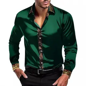 Men's Patchwork Button Up Longsleeves CollarShirt, Regular Fit Casual Long Sleeve Top forSpring & Fall, Fashion Men's Clothes for Daily Plaid Long Sleeve Western Shirt Short Sleeve Button Down Shirt slim casual button