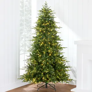 Best Choice Products Pre-Lit Aspen Noble Fir Christmas Trees, Full, Flocked & Non-Flocked, 2-in-1 LED Lights, Multiple Sizes