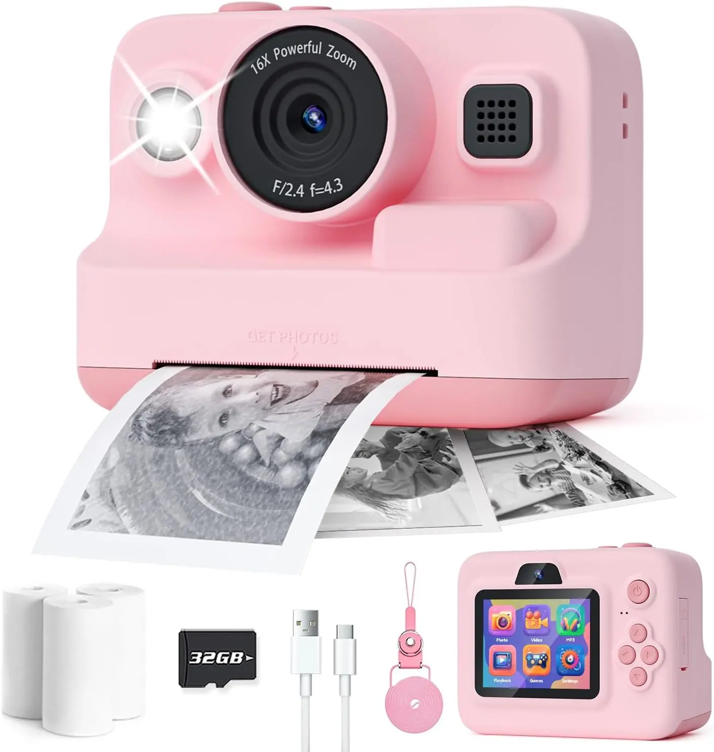 Dylanto Kids Camera Instant Print,1080P Kids Instant Cameras that Print Photos,Christmas Birthday Gifts for Girls Age 3-12,Portable Toy for 3 4 5 6 7 8 9 10 Year Old Girls Boys Pink