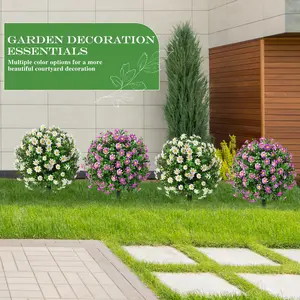 Artificial Topiary Bushes for Outdoors with Spike, Boxwood Ball Fake Shrubs UV Resistant Faux Plants for Indoor Outdoor Fall Thanksgiving Halloween Decor (Sunflower Boxwood Colorful -2 Packs)