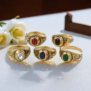 Men's 14k gold-plated ring with geometric design and gemstones, titanium material, nautical style, jewelry gift for weddings, birthdays, Valentine's Day, everyday wear, parties