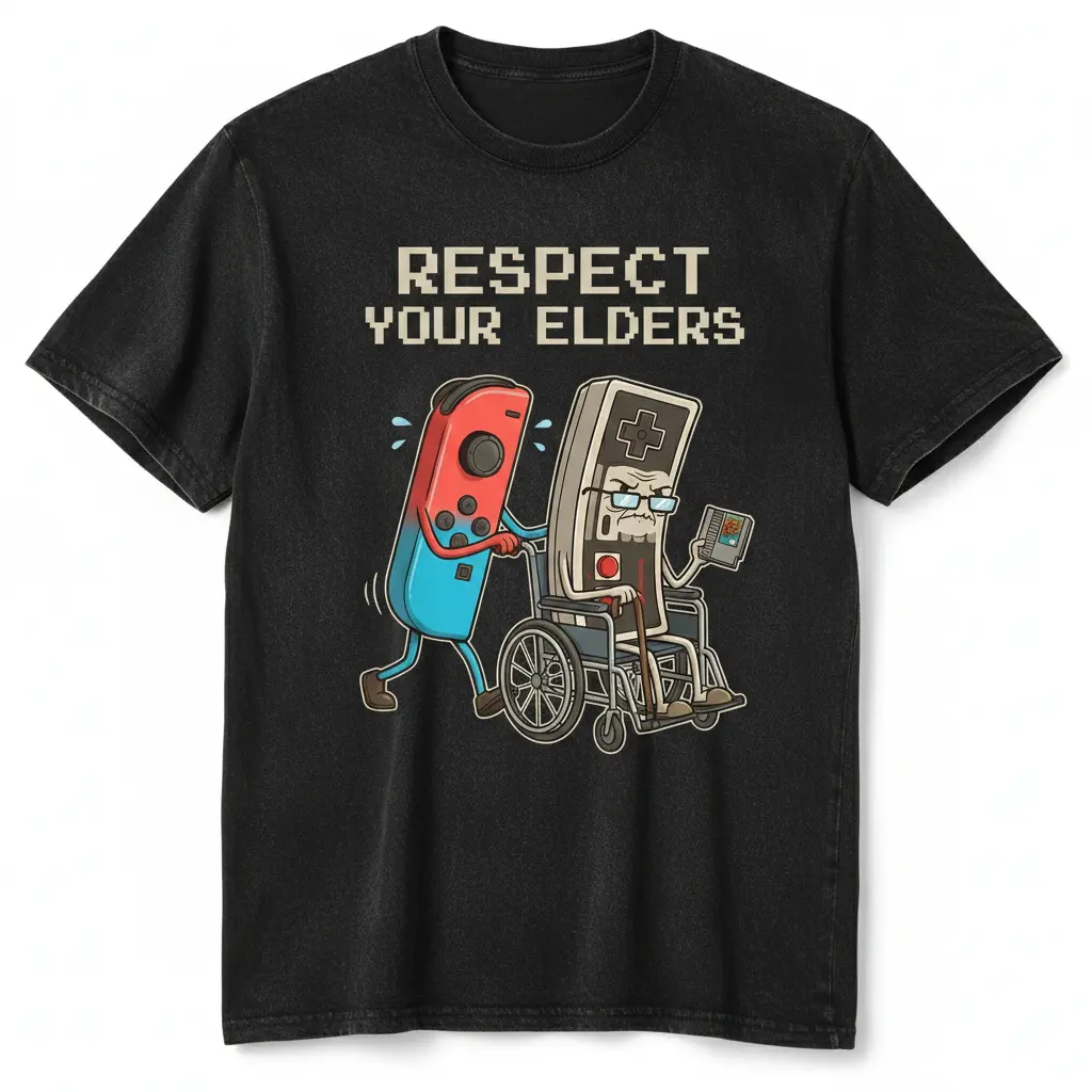Unisex Short-Sleeves Teddy Garment Funny Retro Gamer Graphic T-Shirt, Soft Cotton Casual Tee, Vintage Console Gift for Old School Gaming Lovers - Unique Humor Design 052, Casual Wear, Soft Touch, Round Neck