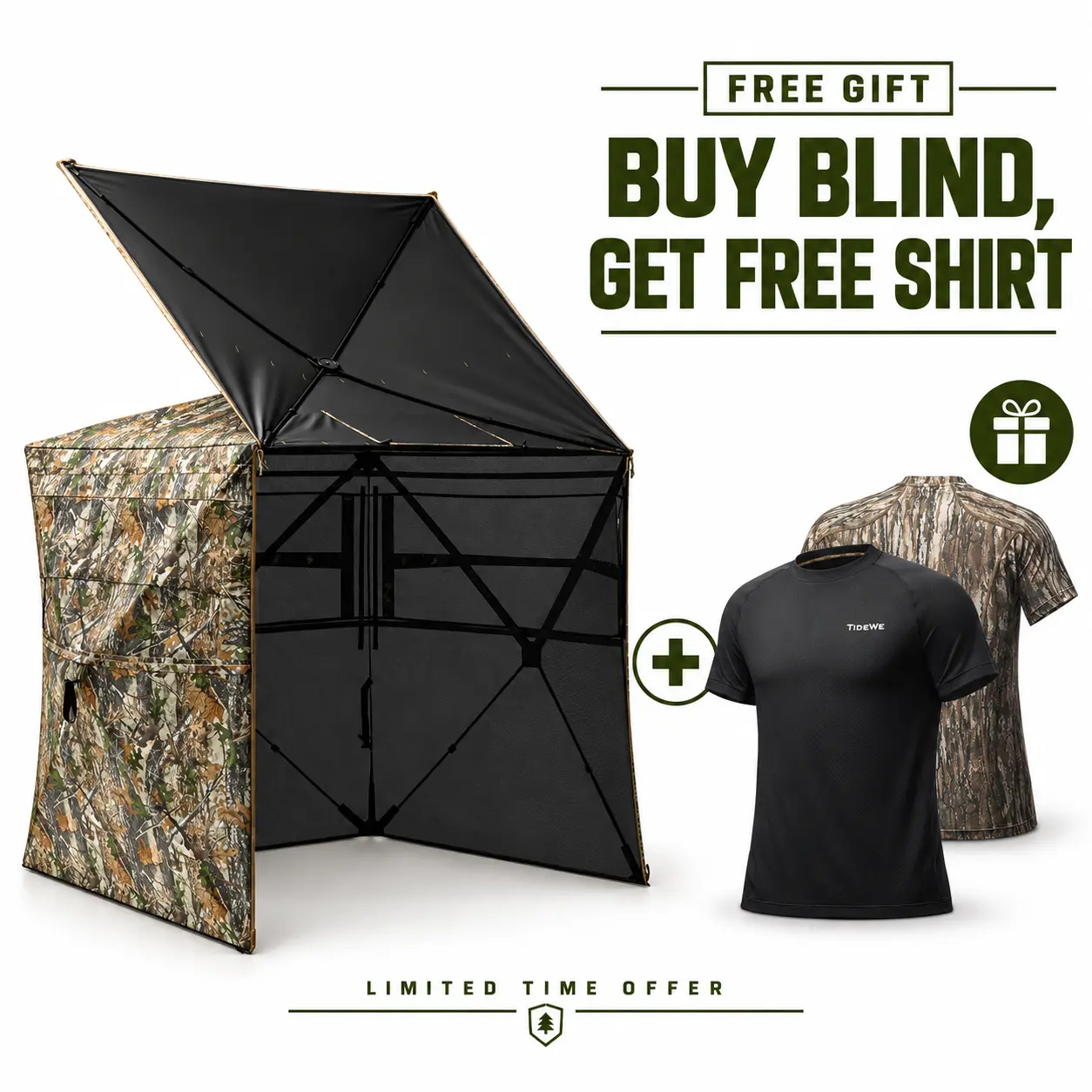 Amazing Offer: Free Wicking Hunting Shirt with TideWe 270° See Through Hunting Blind Tent