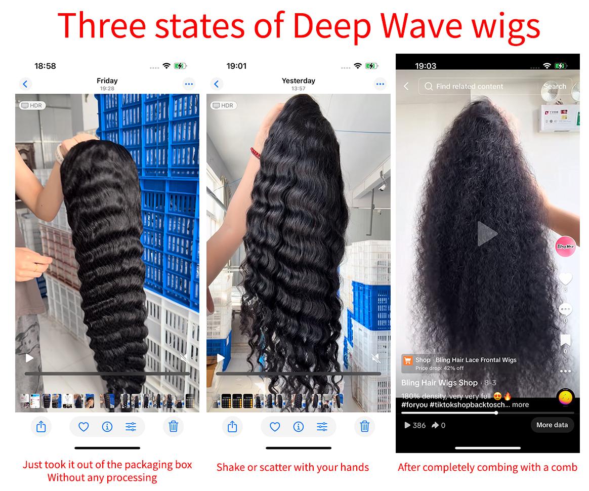 Bling Hair Deep Wave Glueless Wigs Ready to Wear 13x6 13x4 Lace Wigs With Drawstring 13x4 13x6 HD Lace Frontal Wigs Curly Wave Human Hair For Women