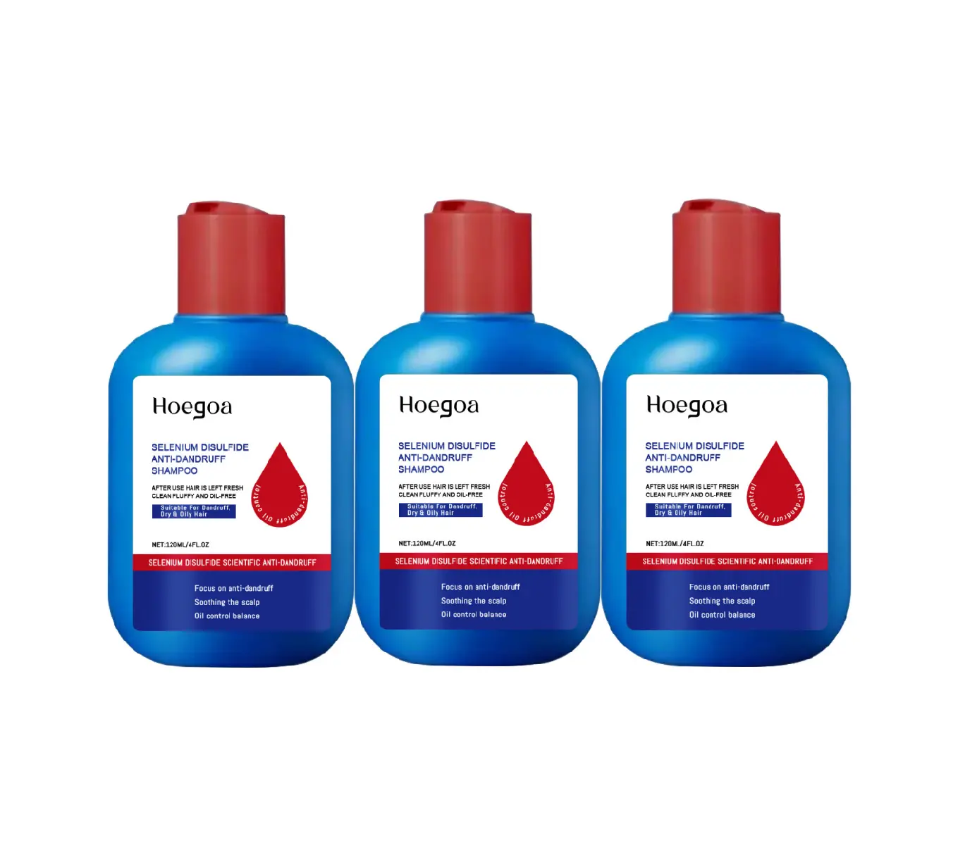 HOEGOA Selenium Disulfide Hair Care Shampoo 3 Bottle Set: Anti-Dandruff Anti-Itch Oil Control Refreshing Scalp Cleanser Shampoo 120ML X 3 for Men and Women, Gentle Comfort Cleansing Conditioner Haircare