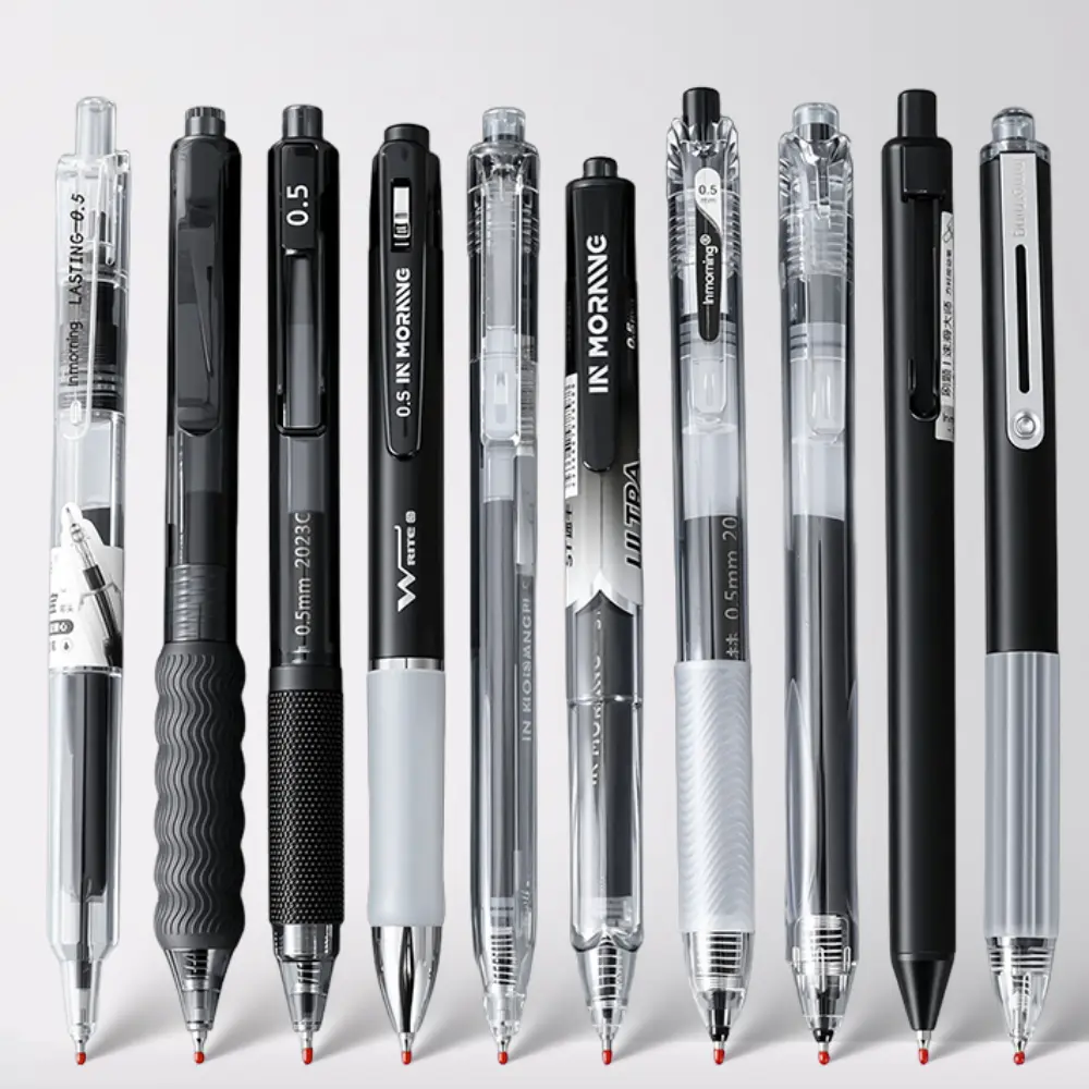 0.5mm Black Gel Pens - 3 Styles, 10 Pens Each, Simple Solid Translucent Dual Design, Smooth Non-Bleeding Quick-Dry Office Stationery for Exams, Study