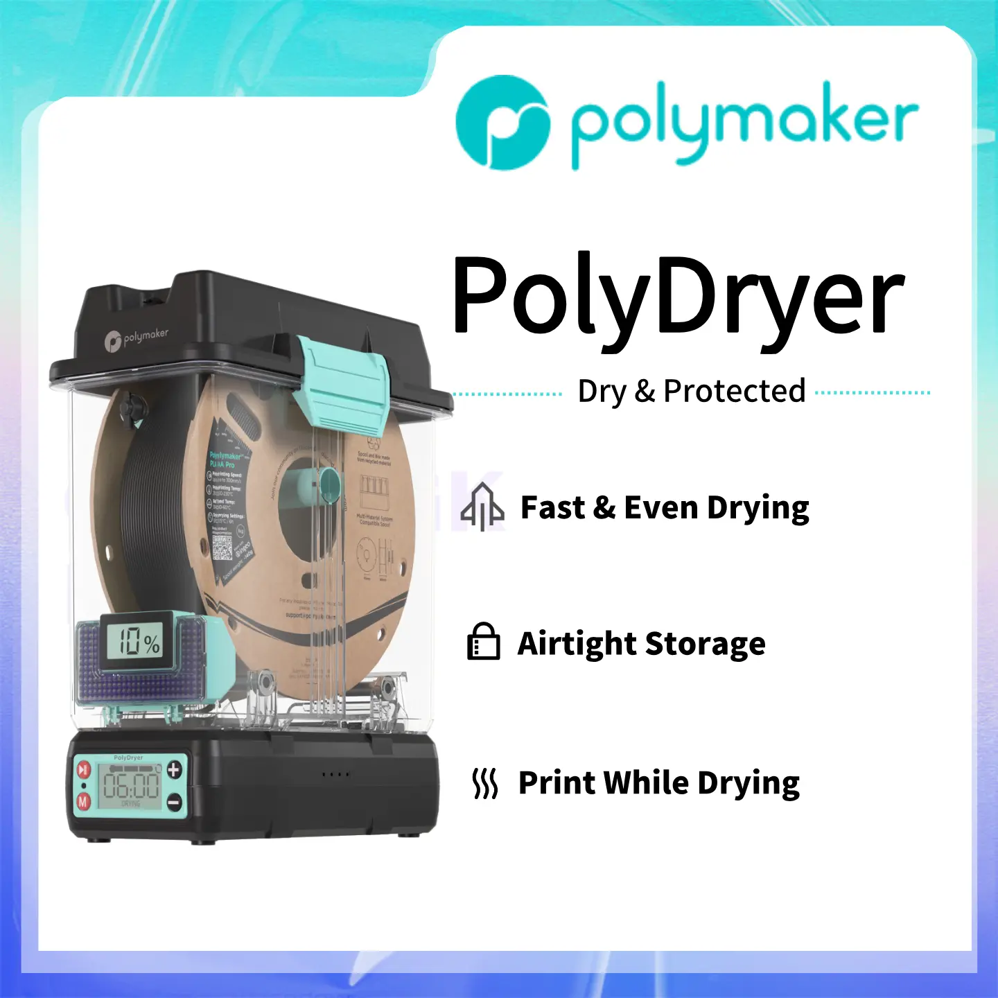 Polymaker PolyDryer 2-in-1 Filament Dryer & Airtight Storage Box – Dry, Store & Print