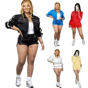 Women's Two-Piece Set Long Sleeve Jacket & Shorts Suit 2026 Summer Streetwear Active Slim Sporty Outfit Tracksuit Athletic Fashion Activewear