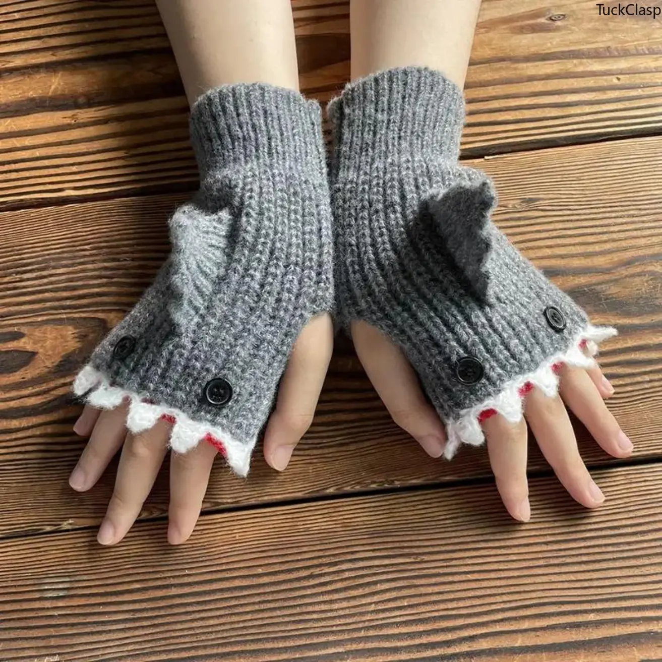 Handmade Shark Knit Half-Finger Gloves for Men and Women, Funny Cartoon Winter Fingerless Gloves, Cute Warm Knitted Gloves for Cold Weather, Fun Gift for Holidays and Parties