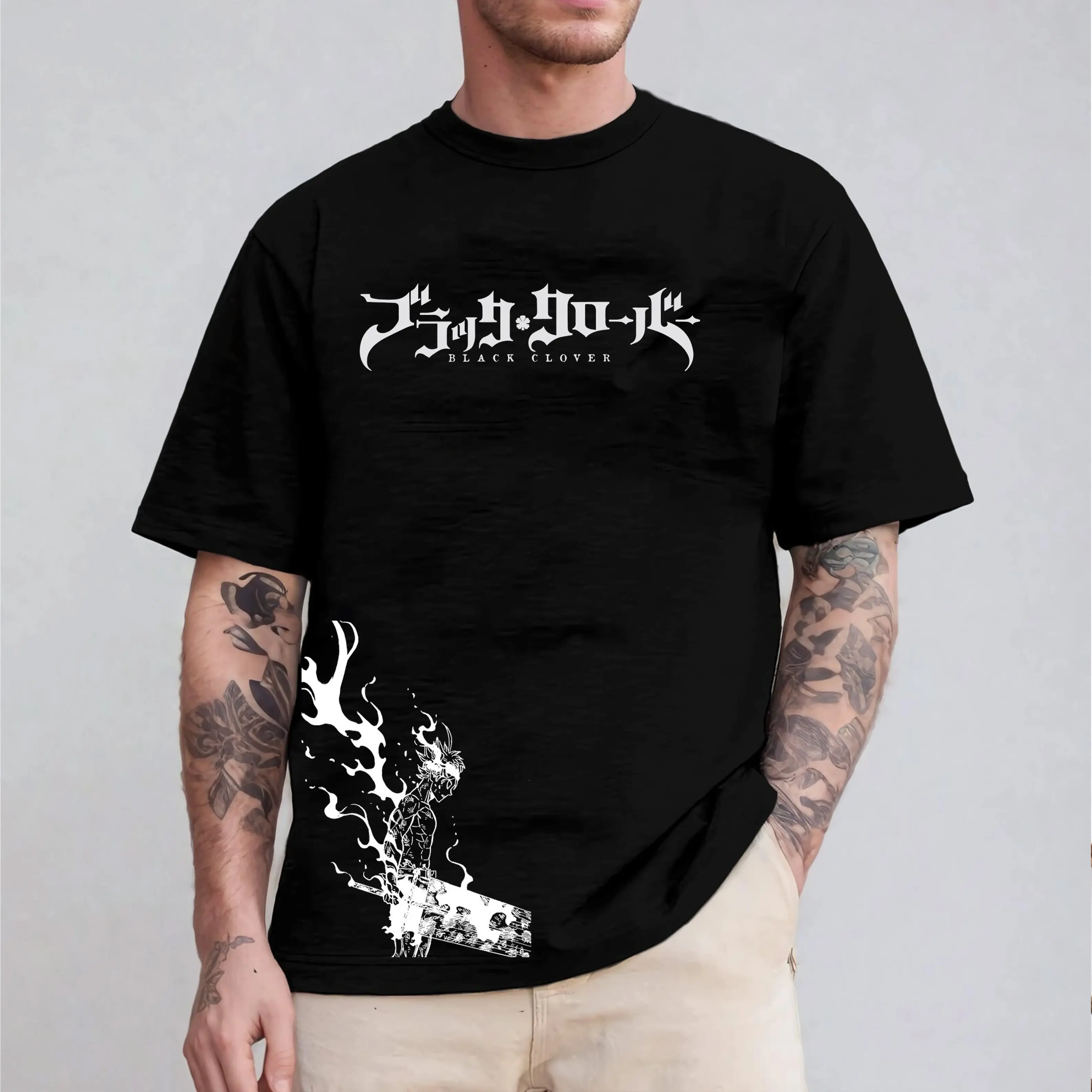 Asta Black Clover Light Weight Vintage Double-Printed Crew Neck Tee – Unisex Streetwear Cotton Graphic T-Shirt for Anime Fans