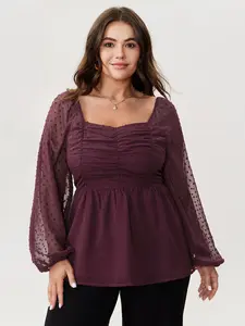 【Summer Turn-Up】【Essential】BlOOMCHIC Plus Size Ruched Textured Shirred Back Blouse [M-6X] 2026 Summer Pick for Mother's Day