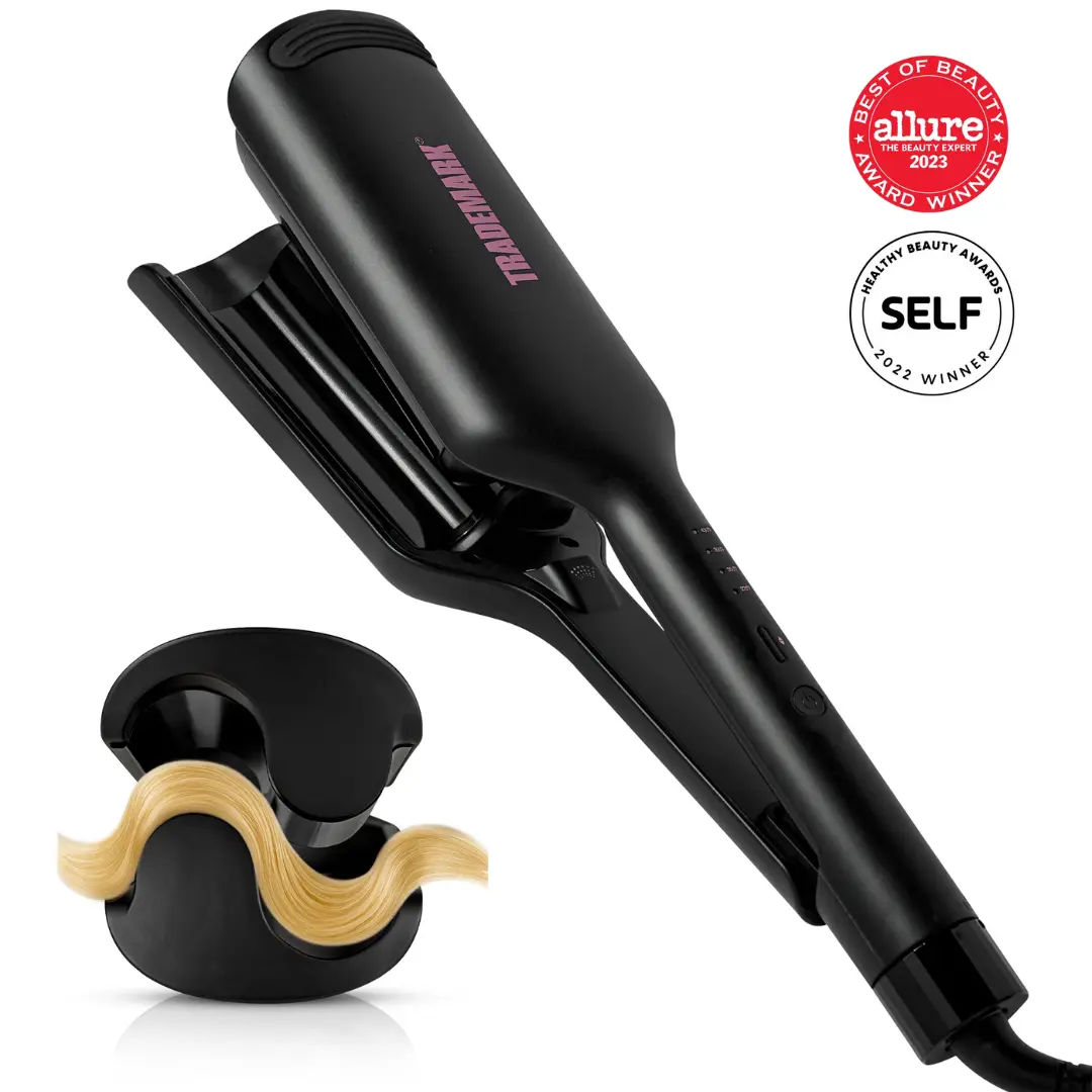 Trademark Babe Waves X Premium Hair Waver 2 Barrel Curling Iron 1.25" Quick Heat Adjustable Temperature Perfect Loose Waves Hair Styling Tools Crimper Black Lightweight - Comfort