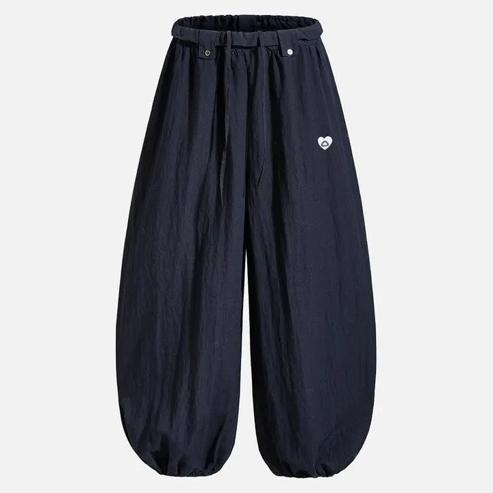 Aelfric Eden Balloon Drawstring Baggy Barrel Sweatpants Oversized Balloon Silhouette Adjustable Drawstring Waist Textured Crinkled Fabric Unisex Lazy Casual Pants,clothes for back to school,first day of school outfits