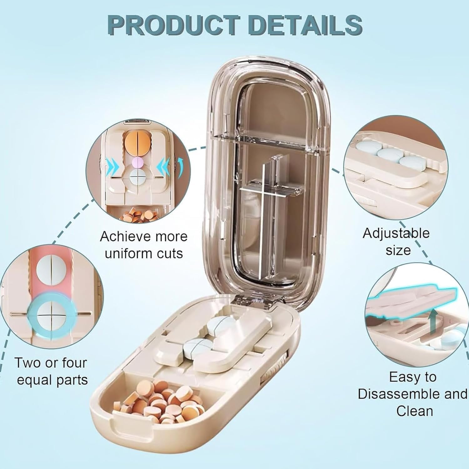 Adjustable Pill Cutter and Splitter for Multiple Pills, Designed for Small and Tiny Tablets with Precise Alignment Functionality