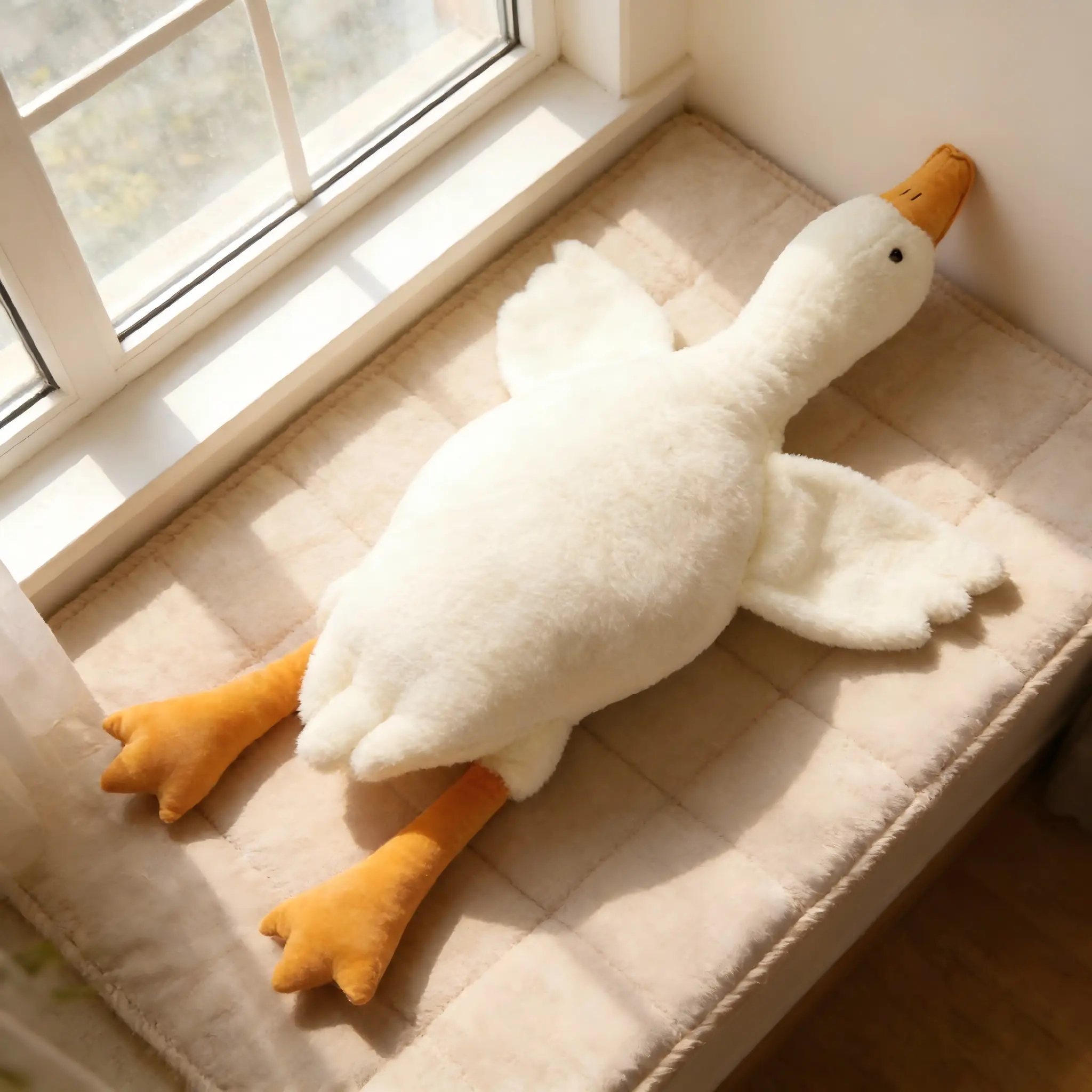 Cute Big White Goose Plush Pillow Toy, Charming Cute Animal Aesthetic Stuffed Doll, Soft Cozy Leg-Clamp Sleeping Accessory for Girls, Child Bed Infinity Pillow