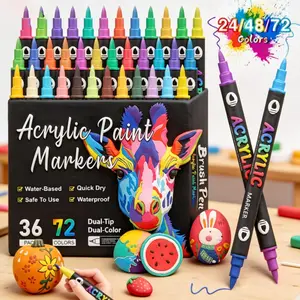 36-Color Brush-Tip Acrylic Paint Markers & Swirl Marbling Art Kit – Premium Paint Pens for Rock, Ceramic, Wood, Canvas, Glass, Stone, and FabricPerfect for DIY painting, card making, office and school art supplies.