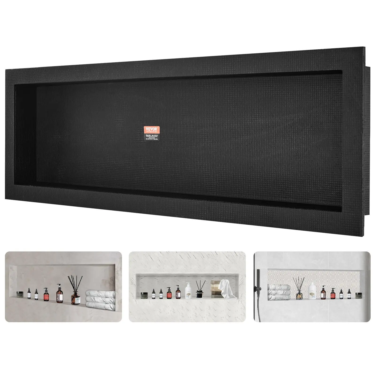 VEVOR Shower Niche Ready for Tile 16" x 50",  , Single Shelf Organizer, Square Corners Wall-inserted Niche Recessed, Sealed Protection Modern Soap Storage Niche for Shower Bathroom, Black#BackToSchool