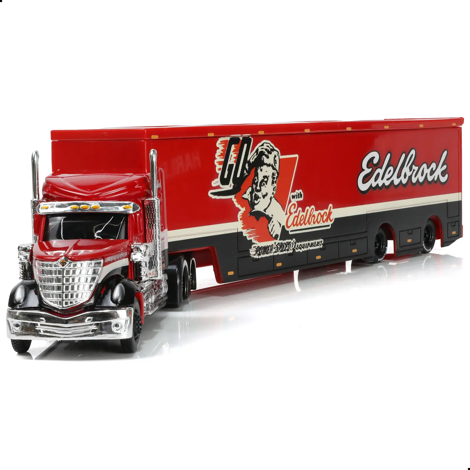 1/64 Scale International LoneStar Semi Truck Diecast Metal Model with Full Trailer - Heavy Duty Tractor, Hood Opens, Rubber Tires Roll Smoothly, Collectible Toy Gift for Adults, Model Truck
