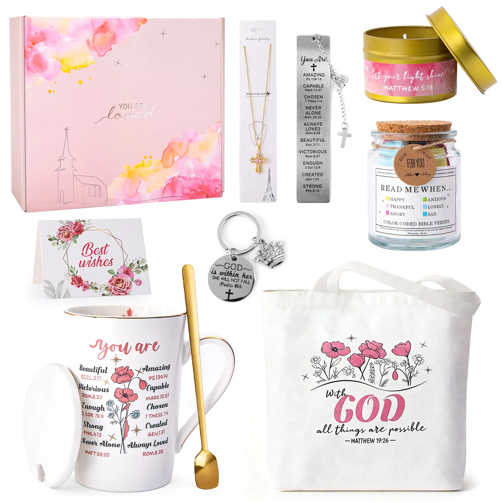 Christian Faith Gift Set for Women Bible Verse Mug Tote Bag Religious Spiritual Birthday Gift