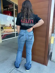 7 For All Mankind Dojo Wide Leg Jeans in Luxe Vintage Denim Medium Blue Wash Distressed Authentic Light