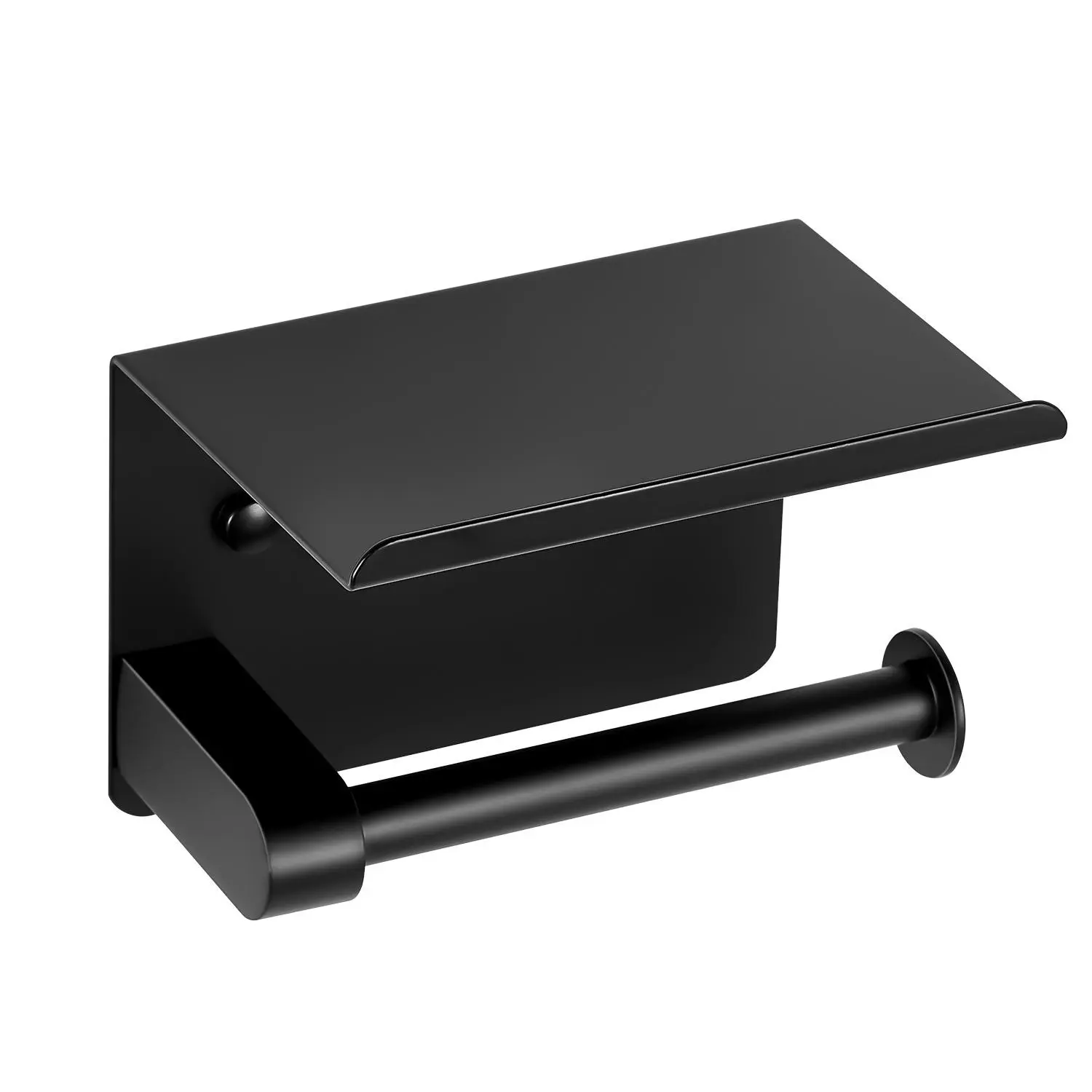 【SummerFinds】VEVOR Toilet Paper Holder with Shelf,  Fits Mega Rolls Size, Stainless Steel Rustproof Material, Wall Mounted with Screws and Double-Sided Tape, Toilet Roll Tissue Holder for Bathroom, Matte Black