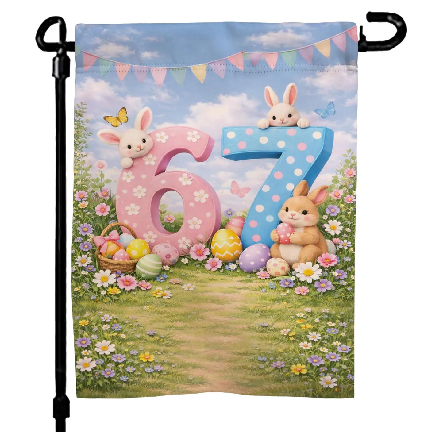67 Easter Meme 12x17 Garden Flag - Outdoor Easter Decor, Six Seven Easter Garden Flag