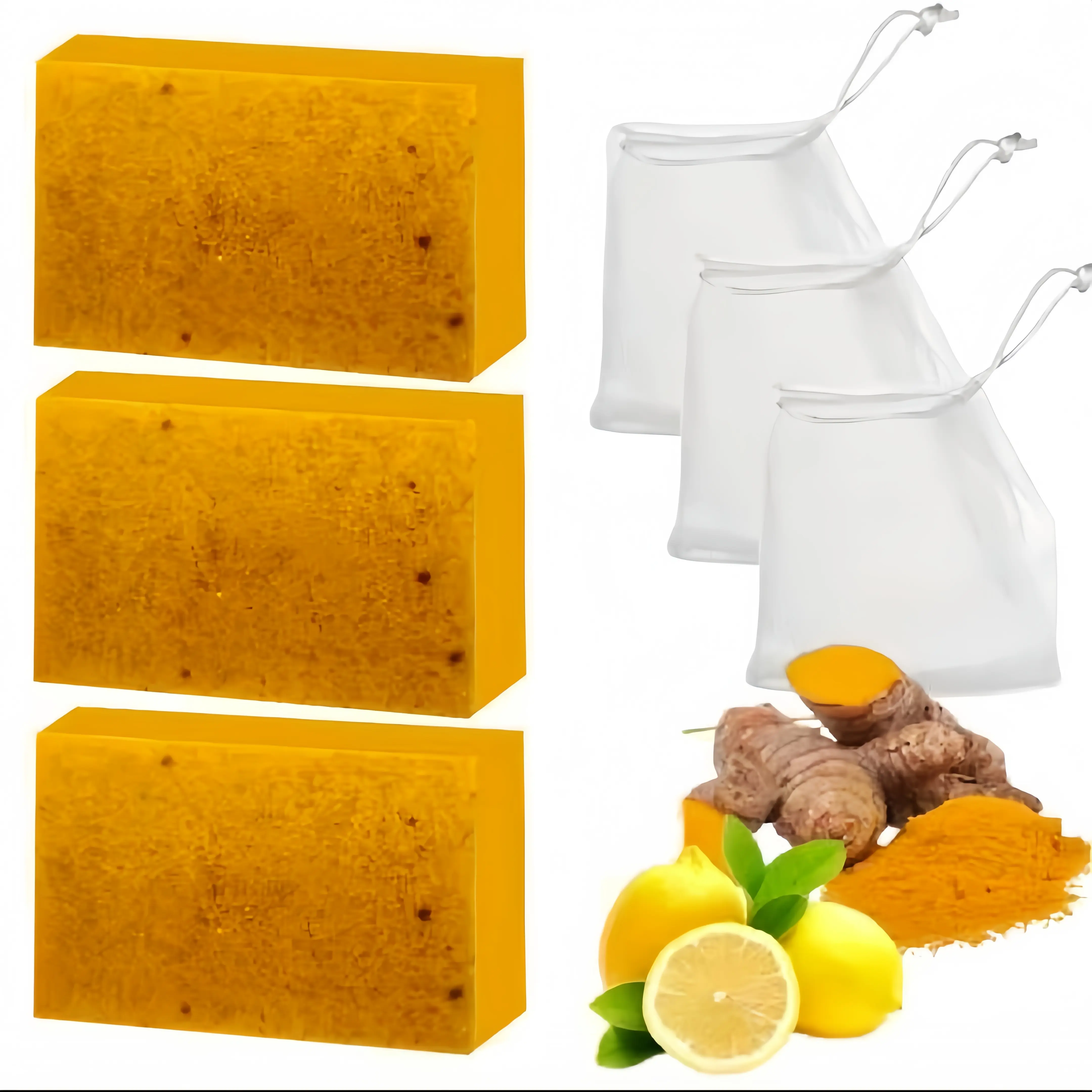 3 Pcs Lemon Turmeric Kojic Acid Solid Soap - Gentle Dark Spot Correction Acne Cleanser for Face, Facial Skincare for Radiant Skin Comfort
