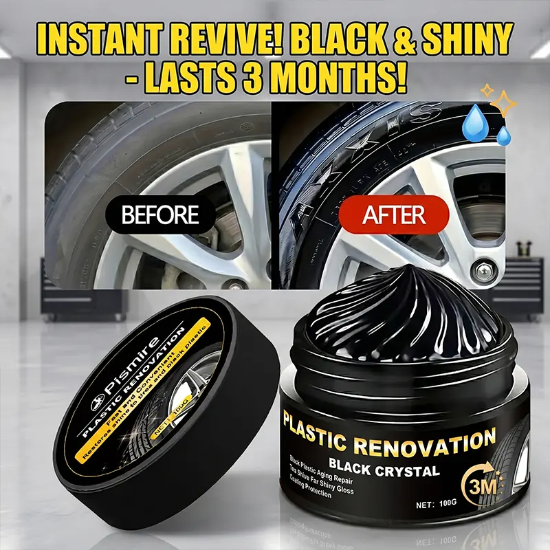 Car Tire & Plastic Restoration Paste (3.5 oz/100 g) - Car Tire Tyre Care, Quick Brightening, Shiny Gloss Revive for Bumpers, Long-Lasting Shine, Restoring Wax [Local Stock Available]