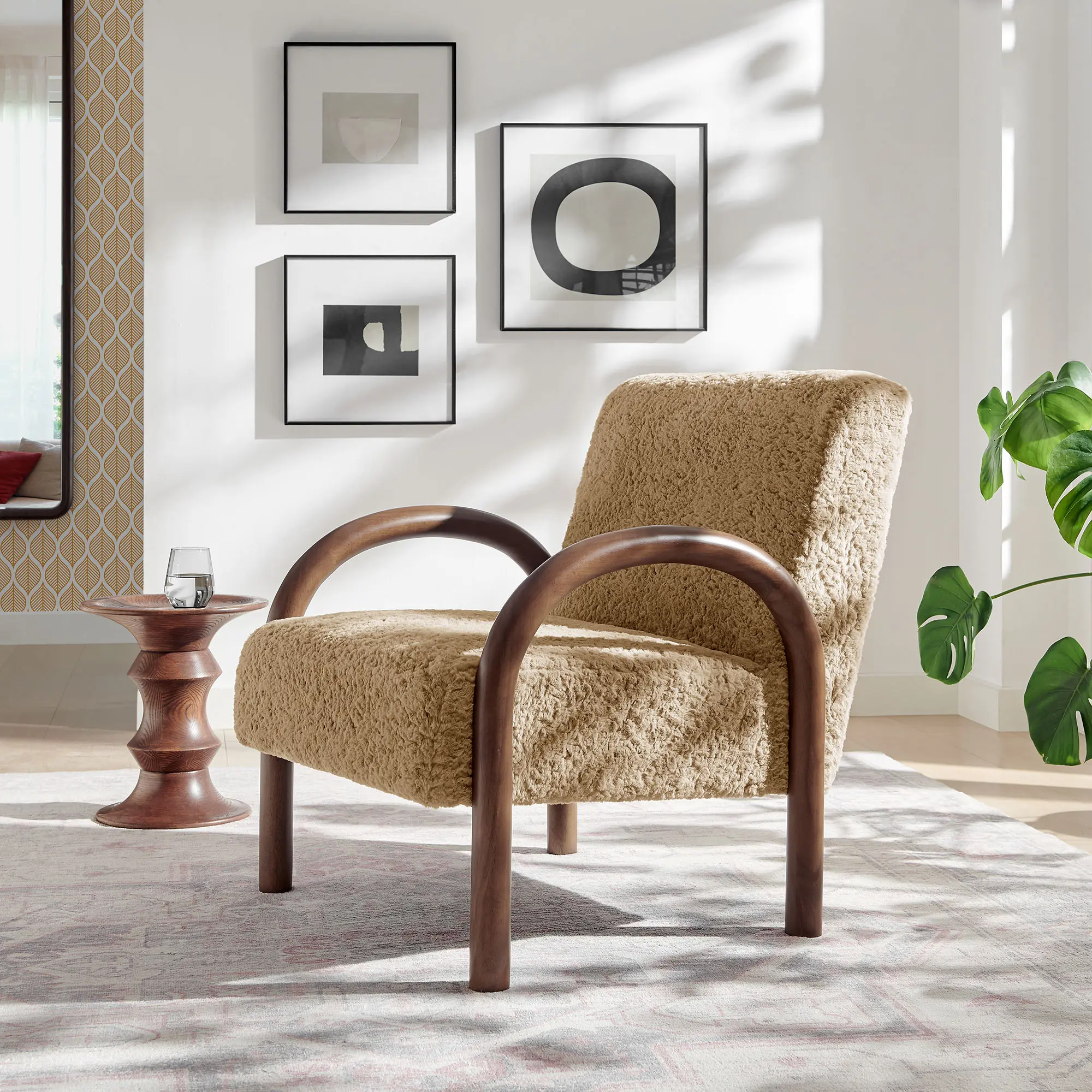 Lunet Faux Shearling Accent Armchair in Sand