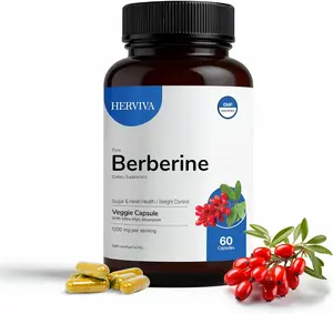 Herviva Pure Berberine HCl 1200mg - 60 Vegan Capsules High Purity Plant-Based Supplement Non-GMO & Gluten-Free GMP Certified