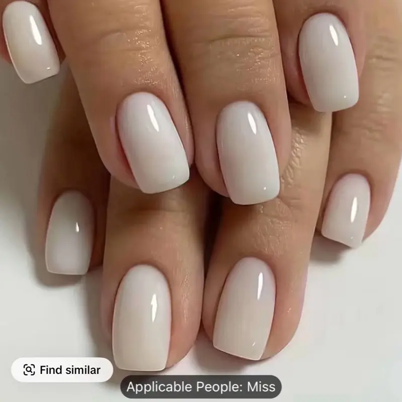 24pcs Glossy Medium Square Fake Nails, Milky White Press On Nails Solid Glue On Nails, Minimalist Style False Nails For Women Girls Daily Wear Nail Art Nail Care Nail Polish Polish