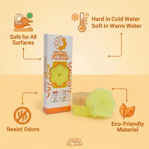 ScrubFlower Sponge | Firm in Cold & Soft in Warm Water | Scratch-Free Multi-Purpose Scrub Sponge