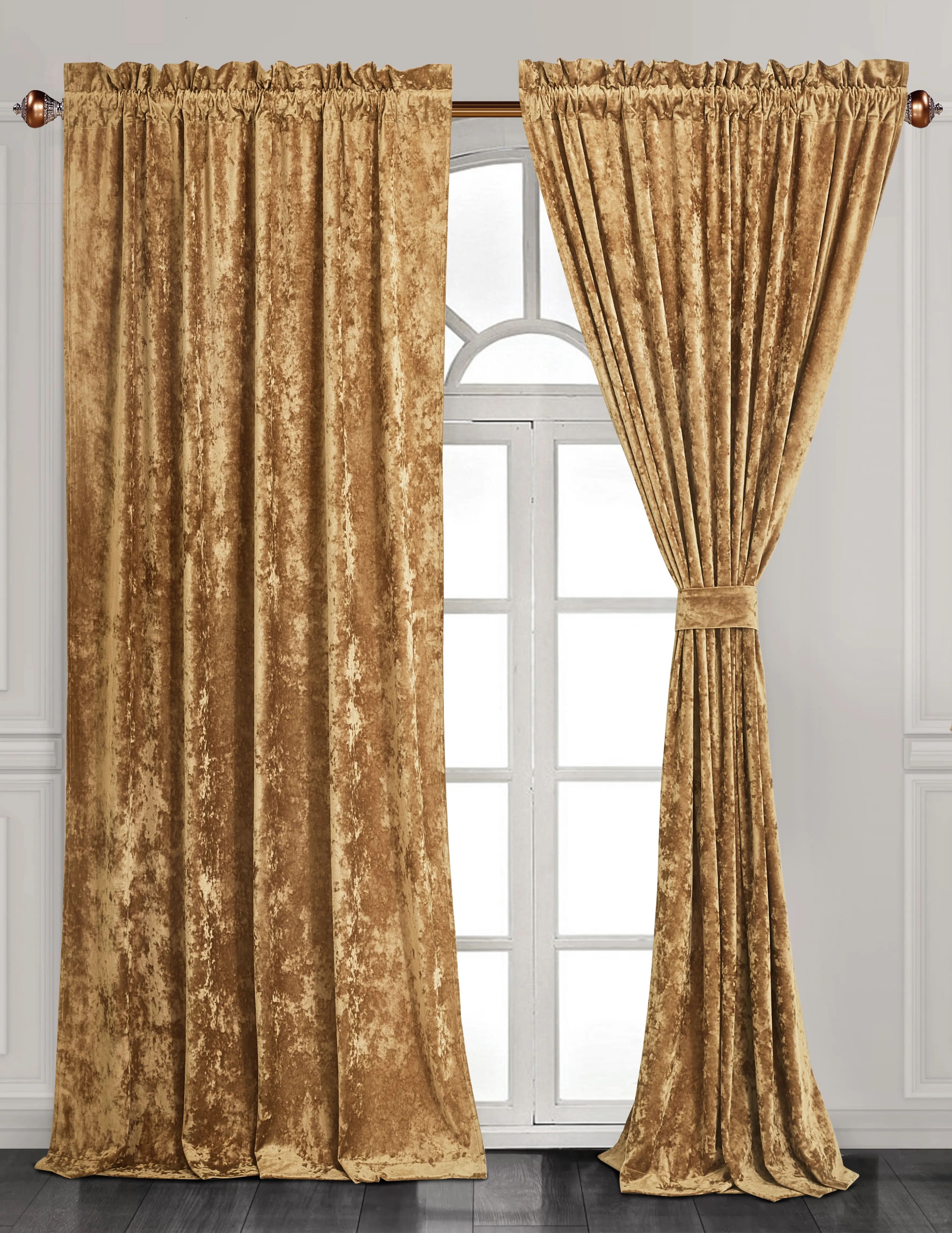 CHEZMOI COLLECTION Lux Velvet Curtains Set, 2-Panel Rod Pocket Blackout Dark Curtains, 100% Polyester Drapes with Shimmer Sheen, Tiebacks Included, Softens Daylight, Machine Washable