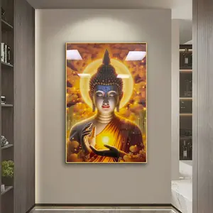 Buddha Porcelain Wall Art (18'X24') – Gold Aluminum Frame Home Décor Suitable for Home decor, Meditation room, Living room, Office