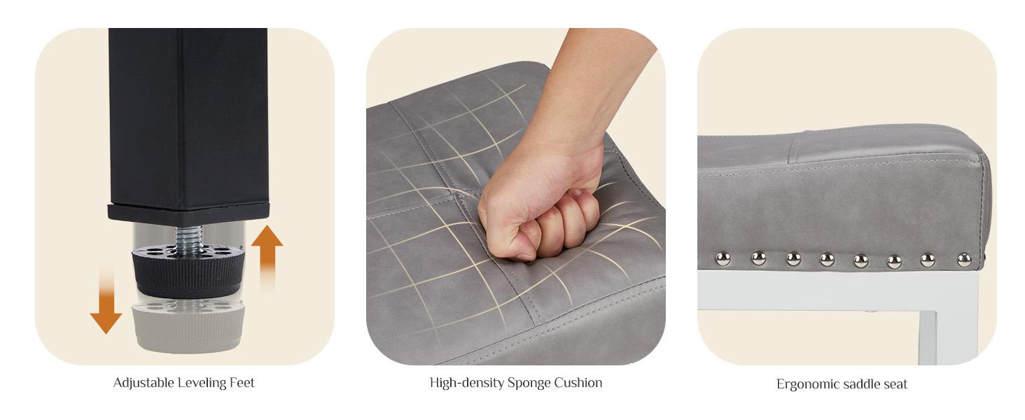 【Deal】SweetFurniture Set of 2 Bar Stools, 24 Inch Counter Height Saddle Stools, Modern Kitchen Barstools with Metal Base and PU Leather Springtok Foot Pedals