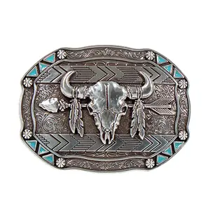 37007 Nocona Rectangle Arrow Skull Feather Belt Buckle