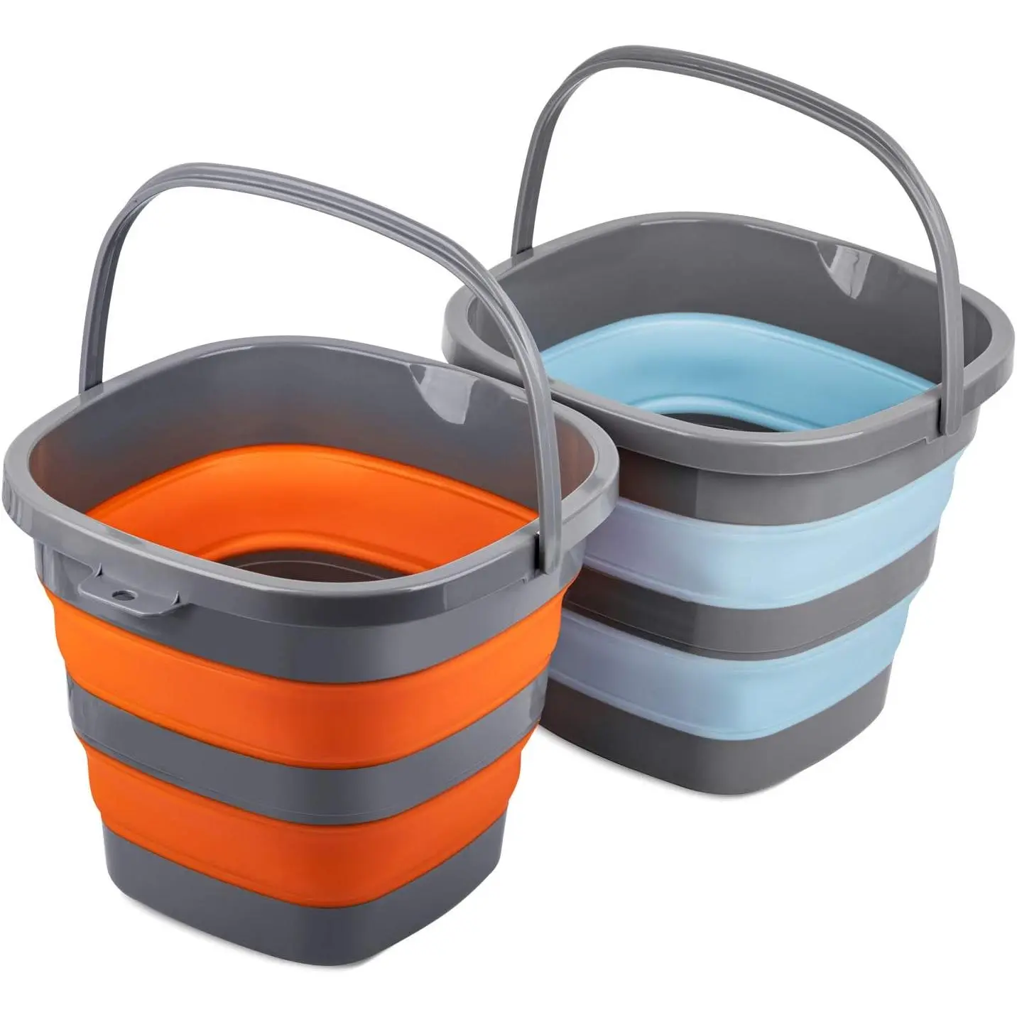 2 Pack Collapsible Plastic Bucket with 2.6 Gallon (10L) Each, Foldable Rectangular Tub for House Cleaning, Space Saving Outdoor Waterpot for Garden or Camping, Portable Fishing Water Pail